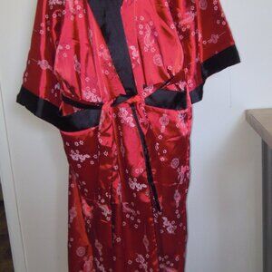 Vintage Red Black Reversible Dragon Silk Embroidered Maxi Robe Kimono X-LG